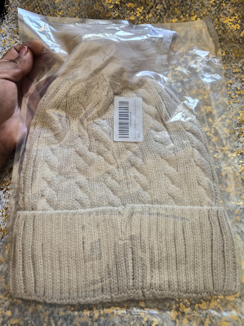 PAGE ONE Cable Knit Pom Beanie - Beige - Picture 3 of 5